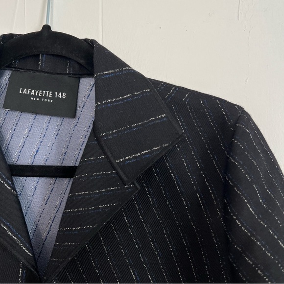 Lafayette 148 Wool Silk Blend Jacket Black Navy Striped Est Size 6 Small - Picture 2 of 6